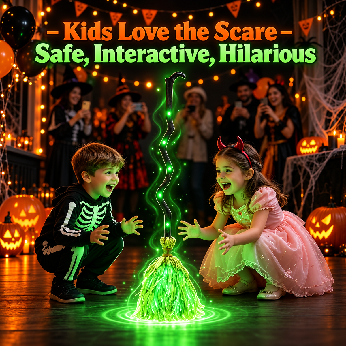 Animated Witch Broom – Moves, Lights Up & Makes Spooky Sounds