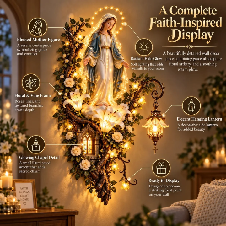 Blessed Mother Lighted Wall Décor | Virgin Mary 3D Religious Wall Art with Warm Ambient Glow