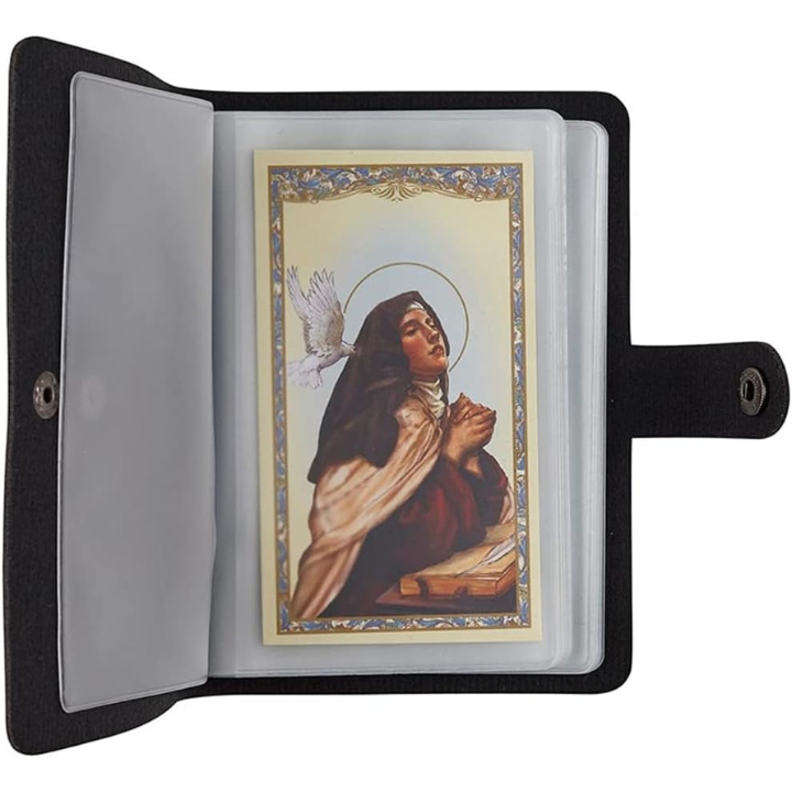 ✝️ Catholic Genuine Leather Holy Card Holder – Pocket Prayer Card Organizer with Snap Closure