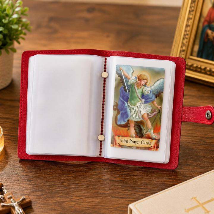 ✝️ Catholic Genuine Leather Holy Card Holder – Pocket Prayer Card Organizer with Snap Closure