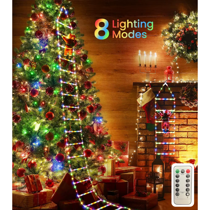 Christmas Ladder Decoration Lights With Santa Claus