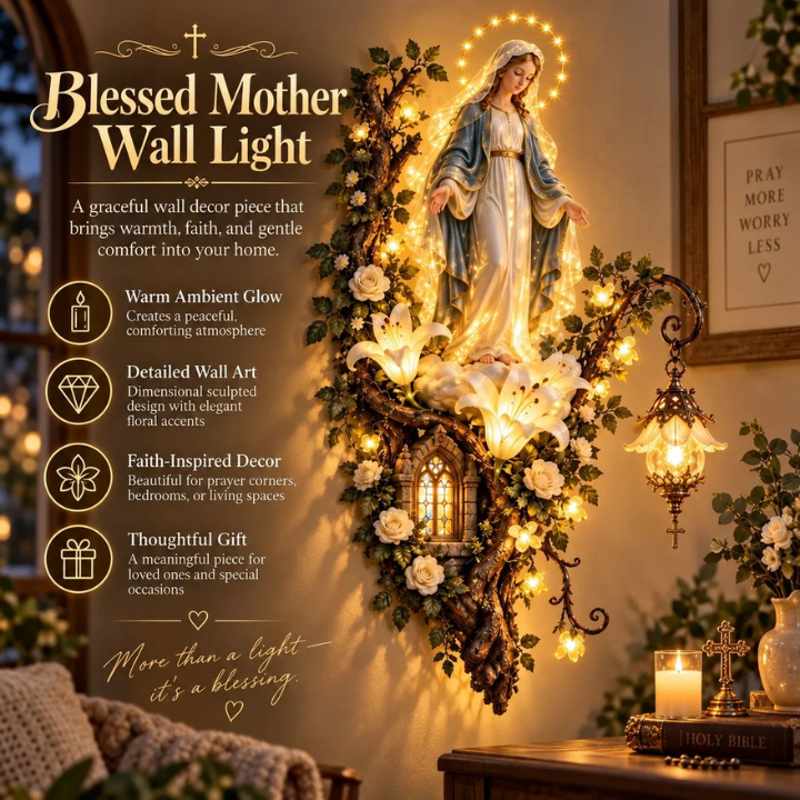 Blessed Mother Lighted Wall Décor | Virgin Mary 3D Religious Wall Art with Warm Ambient Glow