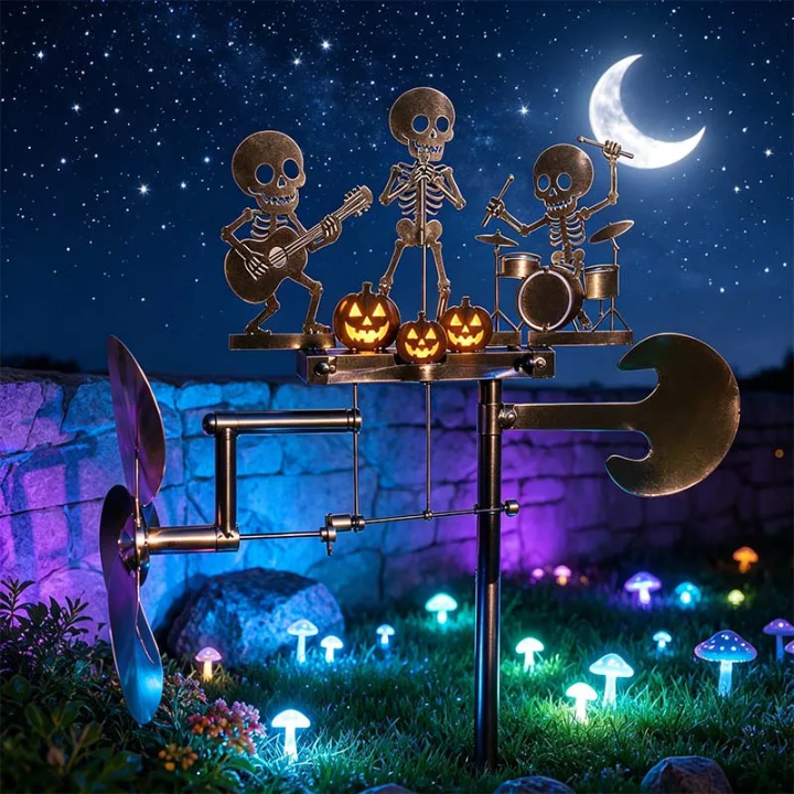 Halloween Skeleton Metal Drummer Kinetic Wind Spinner 💀🔥