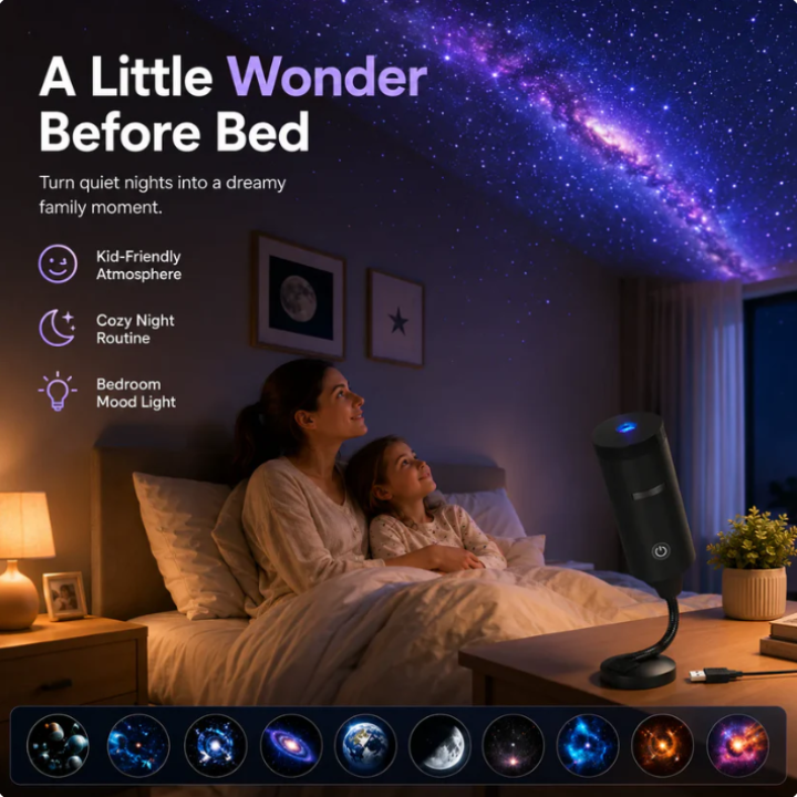 LumiNova™ Plug-&-Play HD Star Projector – 11 Galaxy, Butterfly & Ocean Scenes