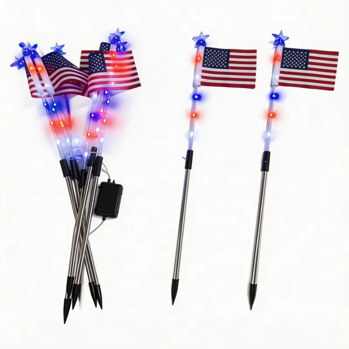 8 Solar American Flag Pathway Lights for 250th Independence Celebration