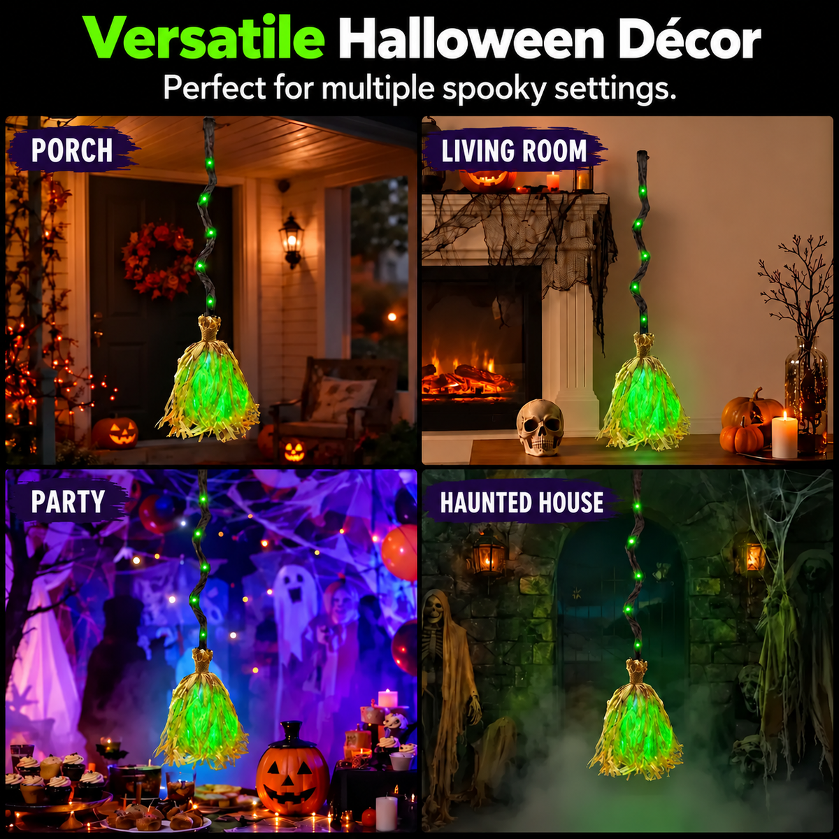 Animated Witch Broom – Moves, Lights Up & Makes Spooky Sounds