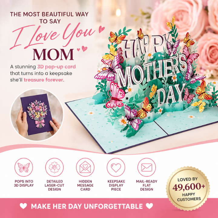 Paper Love Mother's Day Card, Happy Mothers Day Pop Up Card 3D Design