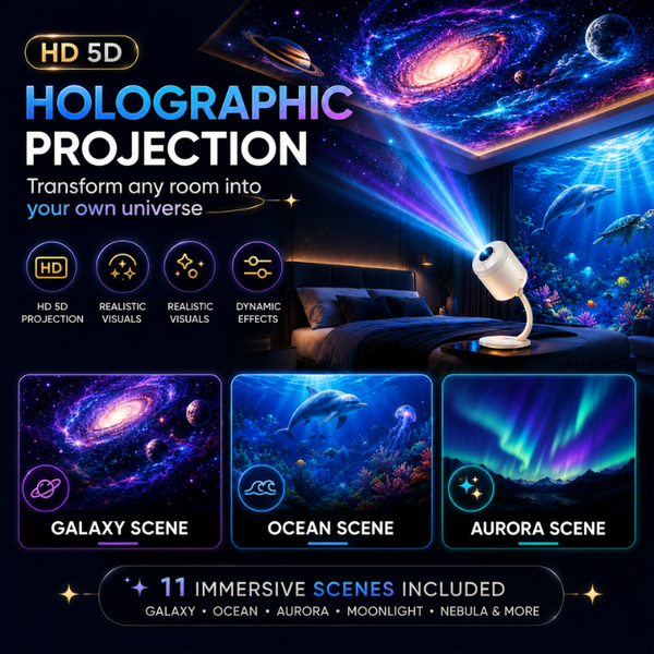 LumiNova™ Plug-&-Play HD Star Projector – 11 Galaxy, Butterfly & Ocean Scenes