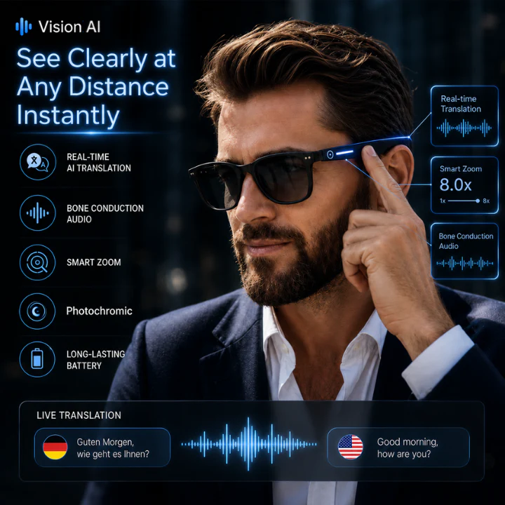 Vision AI™ – Smart Translation Sunglasses with AI Zoom