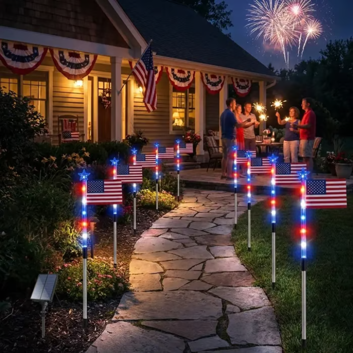 8 Solar American Flag Pathway Lights for 250th Independence Celebration