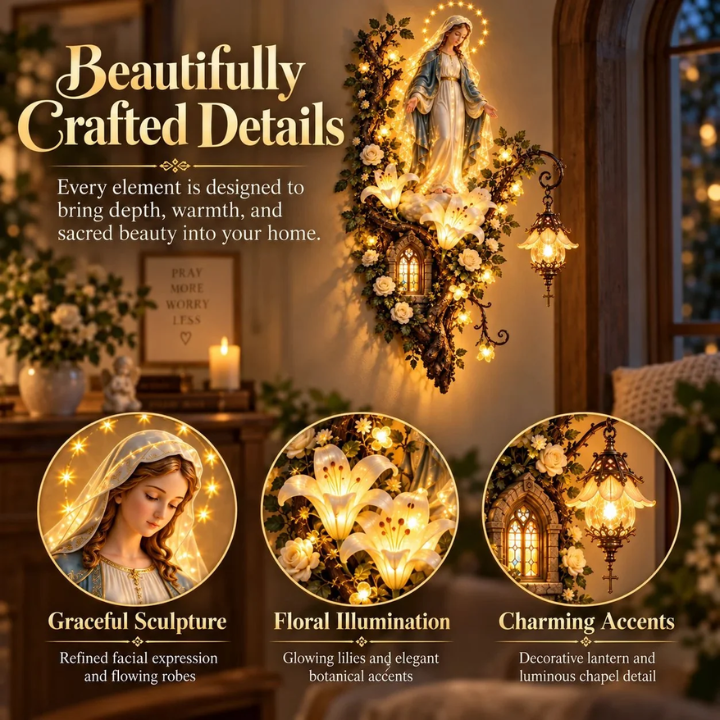 Blessed Mother Lighted Wall Décor | Virgin Mary 3D Religious Wall Art with Warm Ambient Glow